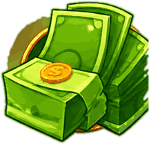Stacks of green bills and a gold coin from the KO Million game
